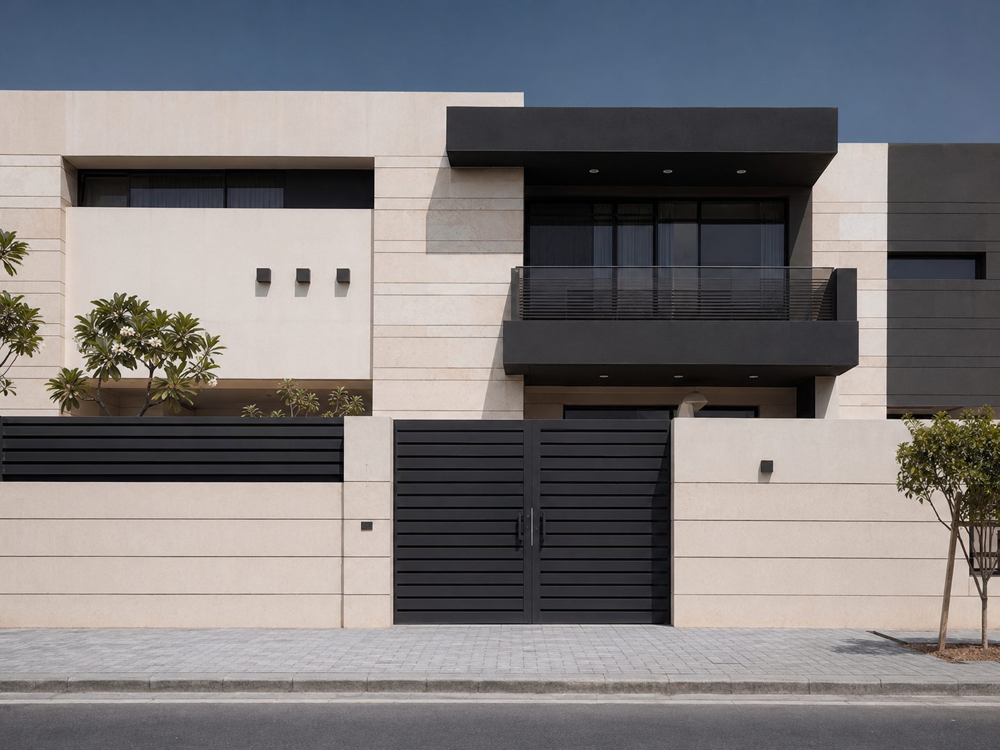 Gate in façade context — wide architectural shot