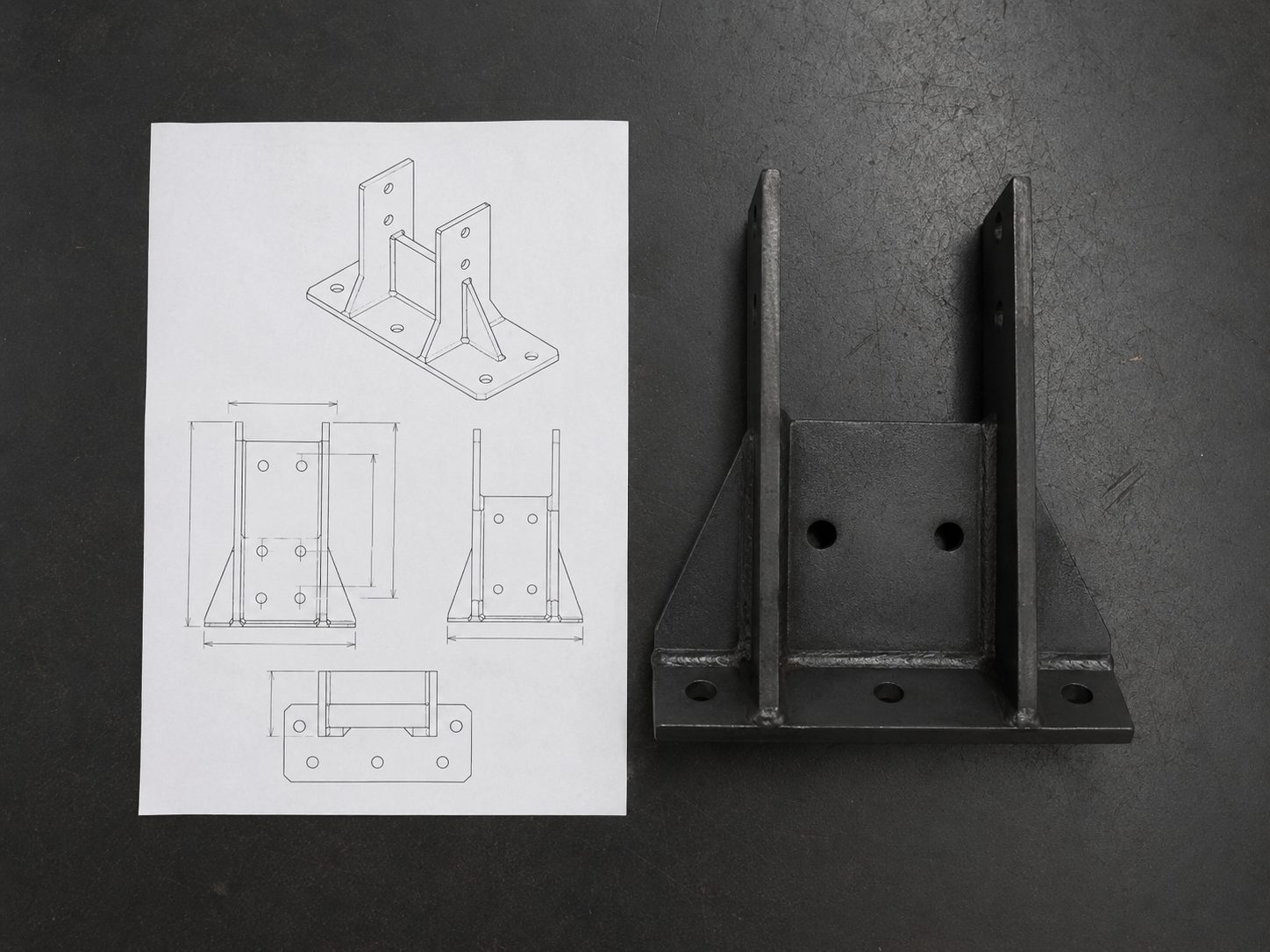 Workshop — drawing beside fabricated component