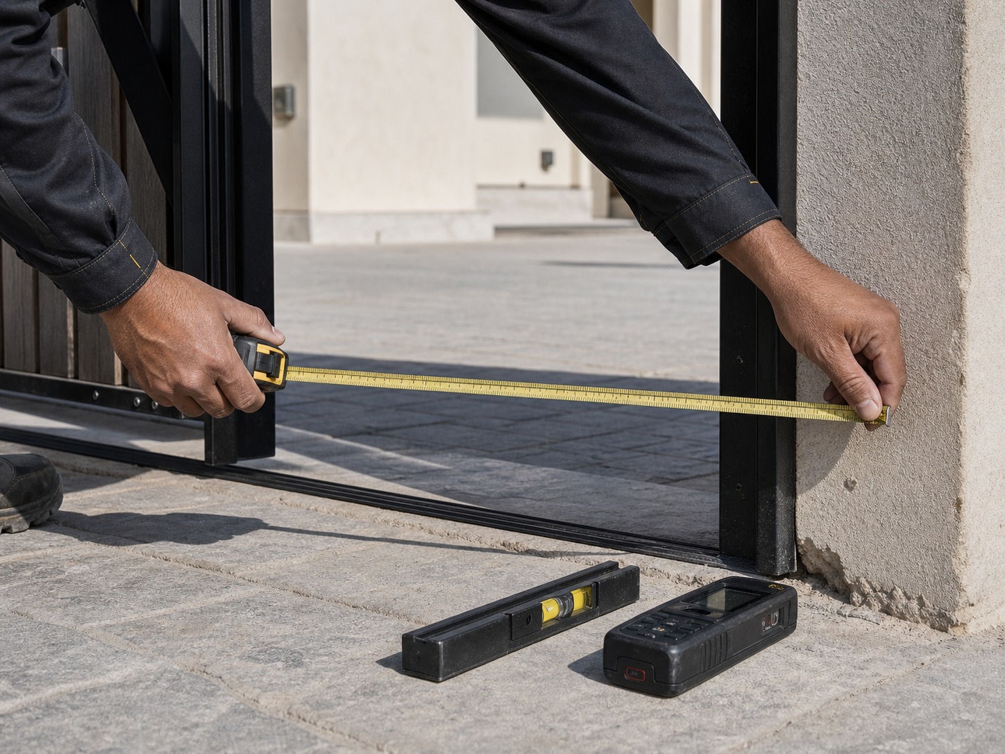 Measurement — tape, laser, level on site